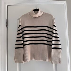GAP Black and Cream Striped Turtleneck Sweater